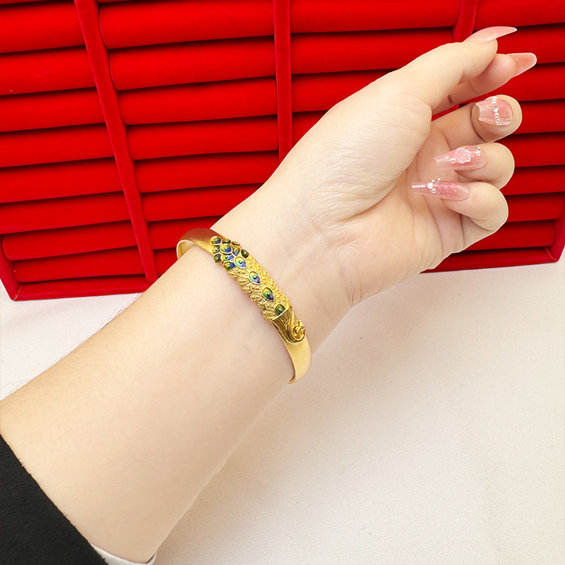 Brazalete de cobre de esmalte de pavo real chino, brazalete de esmalte de oro antiguo de Vietnam, joyería al por mayor