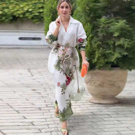 2026春季欧美亚马逊外贸印花高级感晚礼服优雅印花大摆复古连衣裙