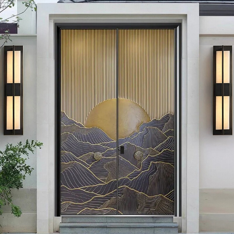 New Chinese Style Cast Aluminum Door Eight Millimeter Aluminum Plate Relief Craft Shape Unique Charm Four-Way Anti-Theft Door Villa Door