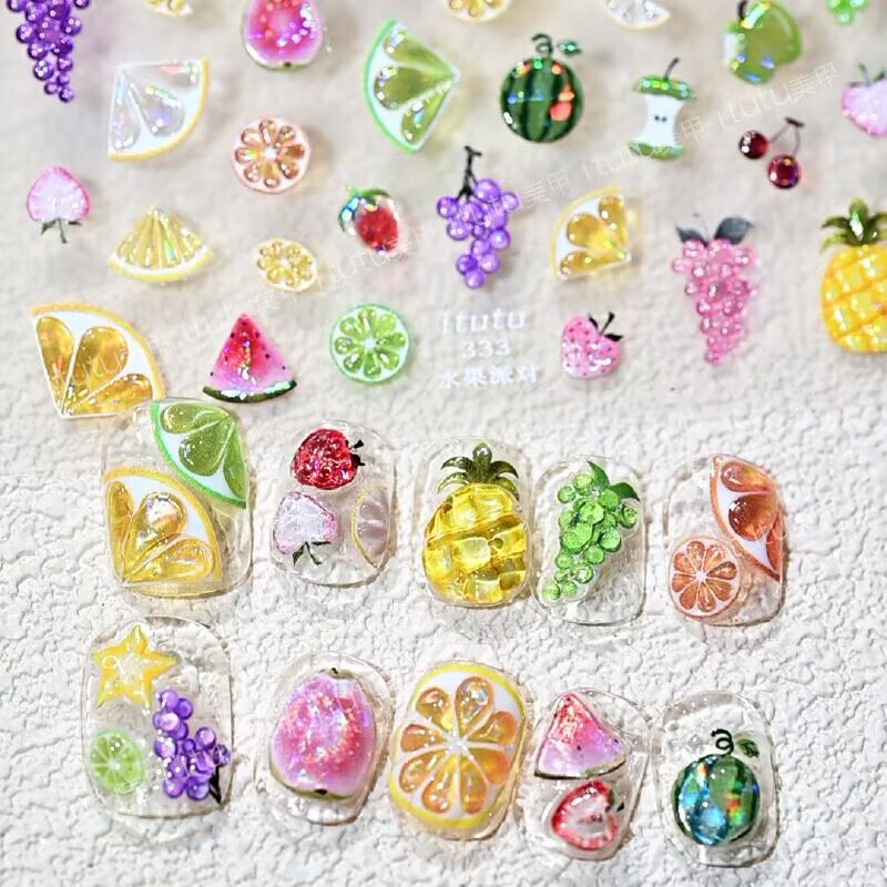 Summer Fresh Nail Art Jelly Shell Light Fruit Party Watermelon Apple Grape Grapefruit Nail Sticker Decorative