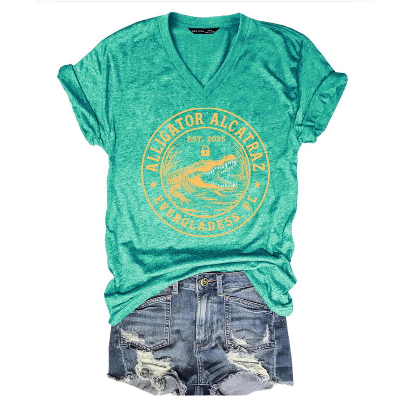 (Crocodile) Summer Women's Design Short-Sleeved Pullover T-Shirt Summer Popular Casual Women's Top Short-Sleeved