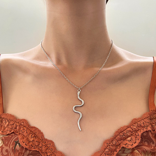 Cross-border new spiritual snake necklace for women, personalized temperament simple snake pendant lock chain punk hip-hop small snake neck chain