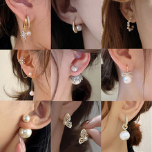 巴洛克珍珠耳环耳釘女法式轻奢925银针气质耳环双面珍珠贝壳耳钉