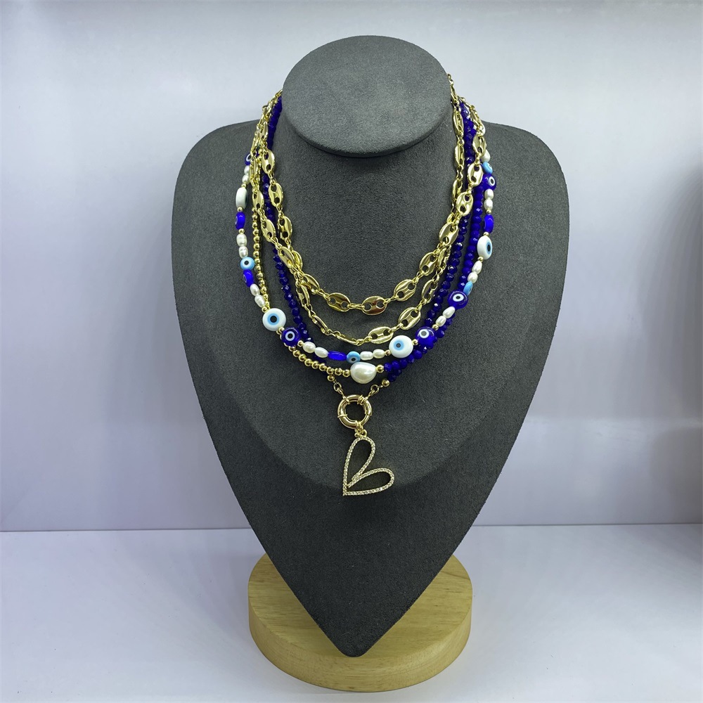 13g Weight Rhinestones Inlay Material Necklace Classification 1 Piece Quantity Holiday Occasion Mixed materials Material Heart Shape, Eye Pattern Women'S Gender Beaded Design Ethnic Style Style 1 Piece Ethnic Style Heart Shape Eye Mixed Materials Beaded Rhinestones Women's Necklace 4