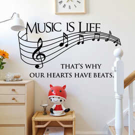 temr五线谱背景墙装饰贴黑白音符玻璃橱窗自粘墙贴画 36096