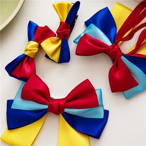 Three-state new cute children's hair accessories princess ribbon bow hairpin hairpin Snow White back head tiara