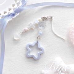 Blue Heart Cute Girl Heart Bead Phone Case Chain Decor Phone Charm Hanger Craft Chain