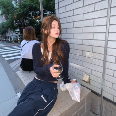 现 韩国设计师th* barnnet八奶拉链连帽针织开衫韩国女装卫衣外套