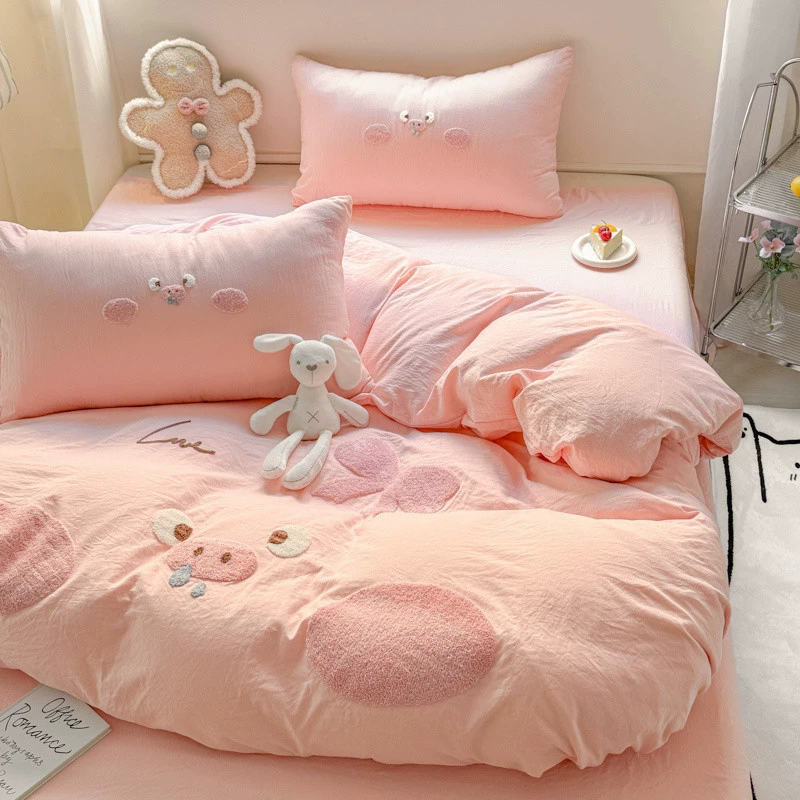 [Collected by 26,000 people] ins cute pig cartoon towel embroidered washed cotton four-piece bed student dormitory