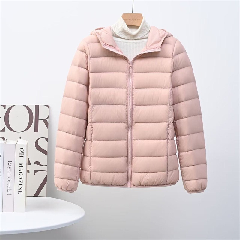 跨境2025秋冬新款轻薄款羽绒服女短款连帽白鸭绒修身大码轻便外套|undefined