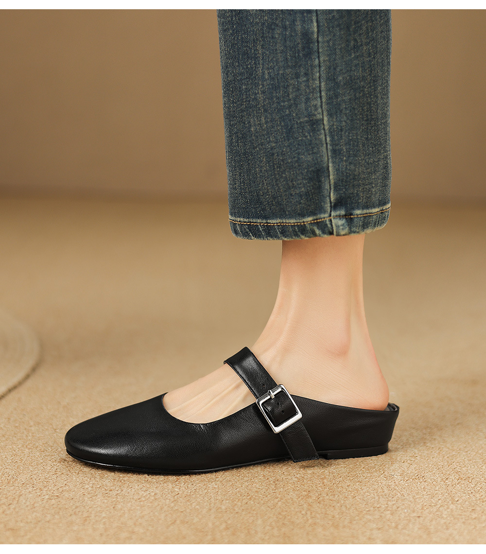 Sandal nữ quai chữ V đế bệt mũi tròn hở gót — đen chi tiết 17