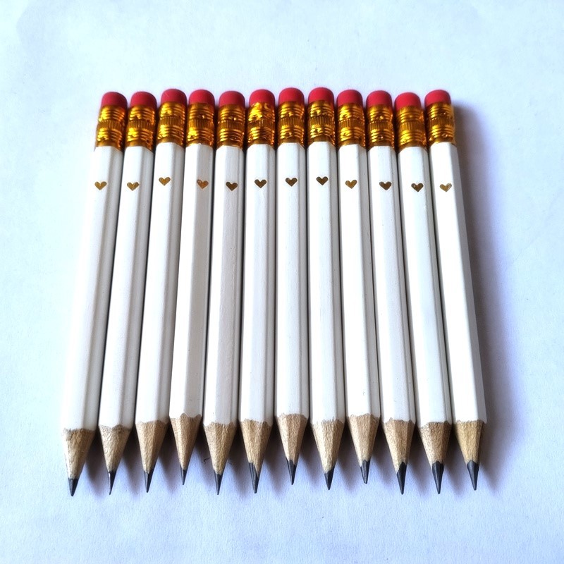 Manufacturer Wholesale Golf Pencil Hb Primary School Student Writing Pen Wooden Cross-Border Heart Mini 10cm Short Pencil White