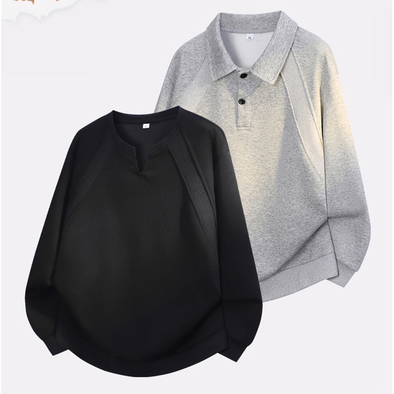 Fake two-piece sweatshirt men's long-sleeve t-shirt, spring and autumn 2026 new polo shirt, trendy versatile V-neck base shirt for men Fake two-piece sweatshirt men's long-sleeve t-shirt, spring and autumn 2026 new polo shirt, trendy versatile V-neck base shirt for men
