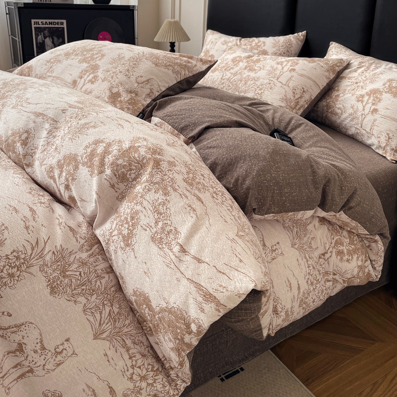 Vintage Linen Four-piece Bedding Set With Duvet Cover And Sheets_voghion.com