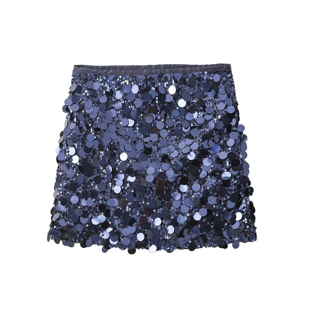 2024 Printemps Nouveau Produit Vêtements Pour Femmes Style Léger Mature Taille Haute Paillettes Mini Jupe Courte w017 A336_voghion.com
