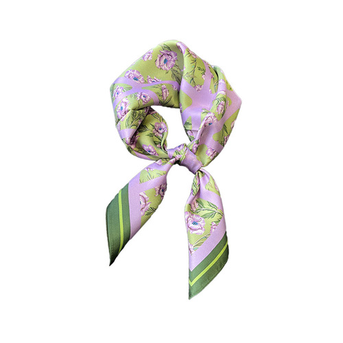 Spring and Autumn French Romantic Retro Purple Anemone Summer Silk Twill 70 Square Scarf for Professional Women