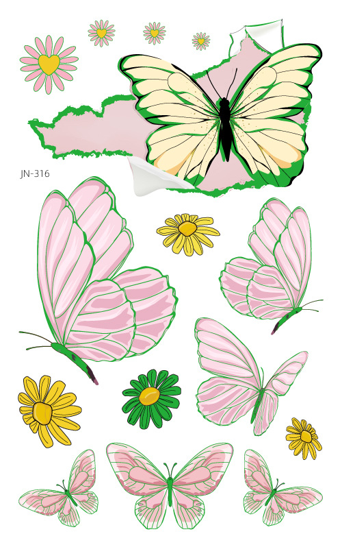 Venta caliente en el extranjero sudor impermeable luminoso dibujos animados lindo mariposa tatuaje pegatinas de larga duración protección ambiental luminosa tatuaje de los niños