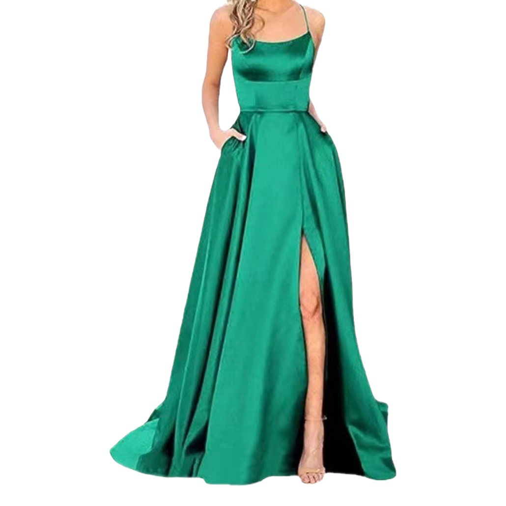 2025 color sólido vestido de dama de honor europeo y americano falda larga delgada sin tirantes novia vestido de noche de grupo de dama de honor de moda de Amazon
