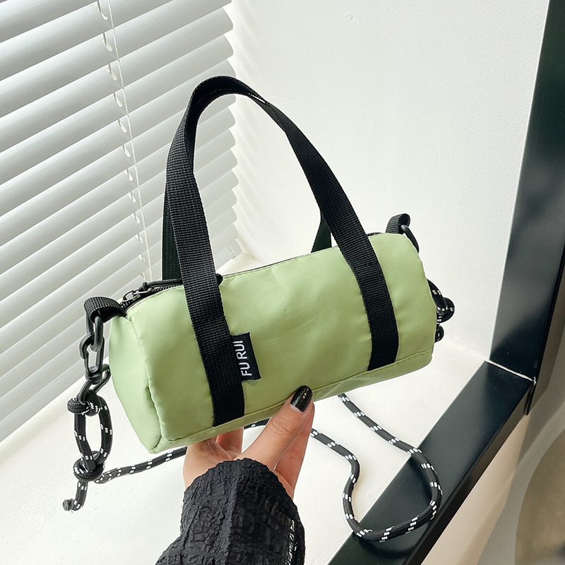 Casual Versatile Women's Crossbody Bag, Korean Style Versatile Unisex Cylinder Bag, Nylon Fabric, Lightweight, Compact, Trendy and Cool Small Crossbody Bag