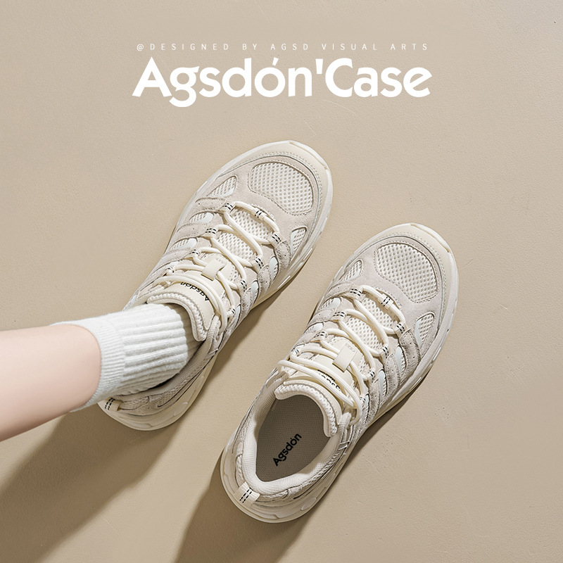 Augustion Daddy Shoes Mujer 2025 Verano Nuevo estilo ligero de suela gruesa Zapatillas blancas Zapatillas de senderismo casuales