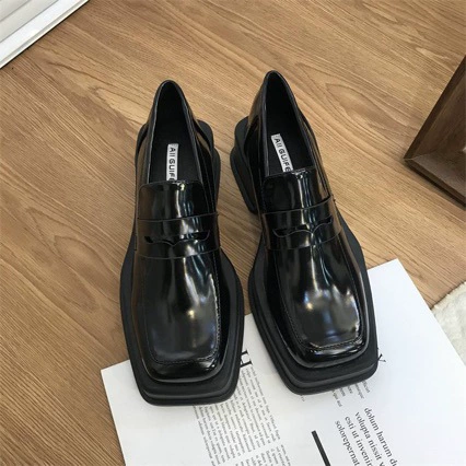 Трансграничная повседневная кожаная лапша с квадратной головой Lefu обувь женская обувь осень и зима 2024 новая толстая каблучка с толстым дном одиночная обувь оптом