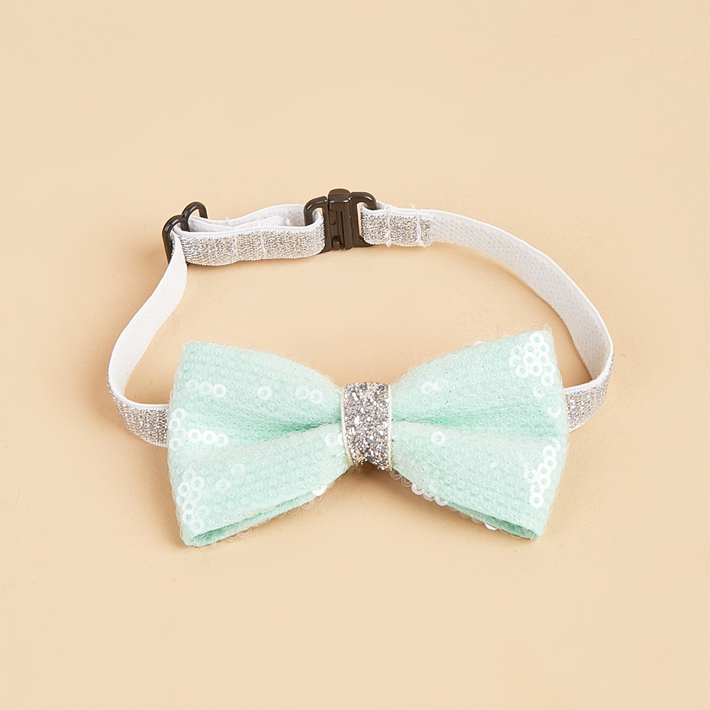 Ventas de la fábrica en stock lentejuelas pajarita PET pajarita avanzada de lentejuelas gato perro arco ajustable accesorios para mascotas