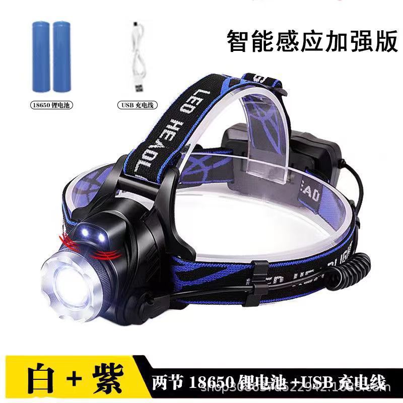 Fuerte luz faro inducción carga impermeable Super brillante tiro largo LED linterna montada en la cabeza pesca nocturna pesca lámpara de minero