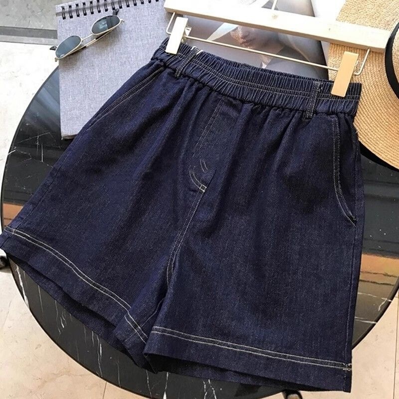 Elastic Waist Denim Shorts for Women, Summer Thin Style, Plus-Size, High-Waisted, Loose Wide-Leg Five-Point Pants, Tummy-Concealing, Slimming Elastic Waist Denim Shorts for Women, Summer Thin Style, Plus-Size, High-Waisted, Loose Wide-Leg Five-Point Pants, Tummy-Concealing, Slimming