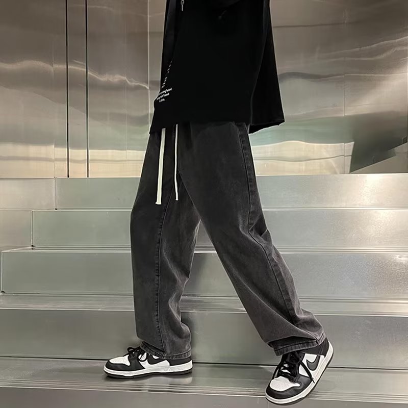 Pantalones de pierna ancha rectos delgados de verano, pantalones casuales sueltos de primavera y otoño para hombres, jeans de trapeador para hombres