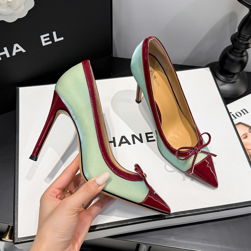 In-stock French retro color-blocked elegant pointed-toe high-heeled shoes for women, gentle and niche, light mature green single shoes for women In-stock French retro color-blocked elegant pointed-toe high-heeled shoes for women, gentle and niche, light mature green single shoes for women
