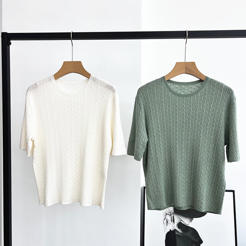 Summer solid color woolen silk knitted thin sweater with a round…