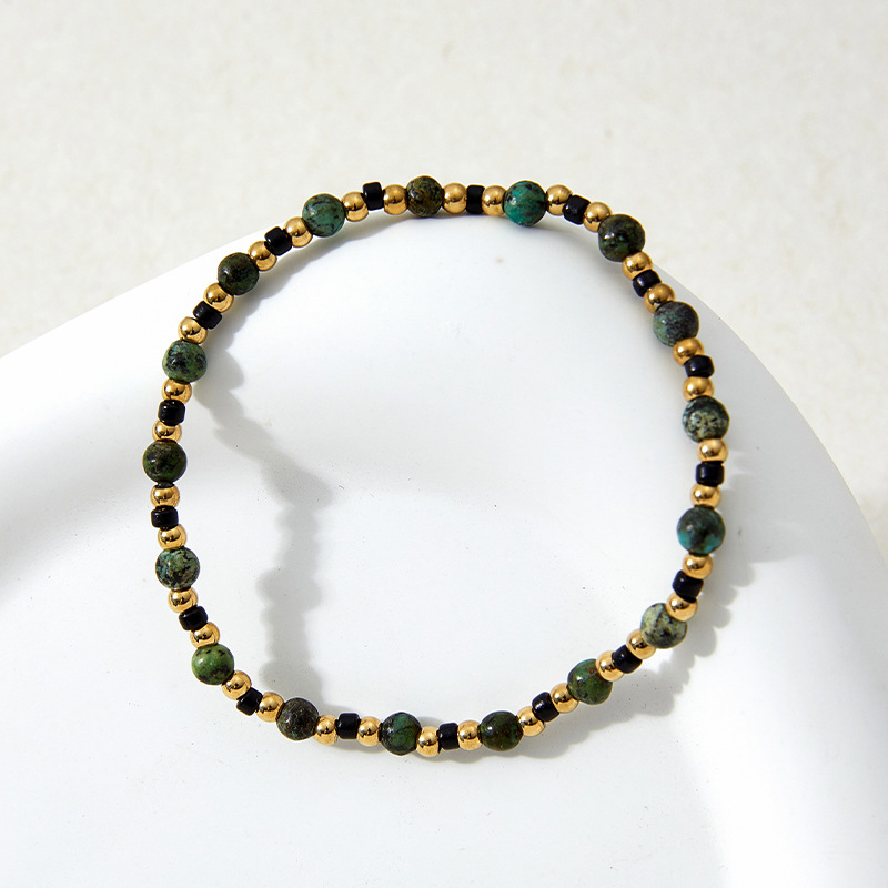 Retro Geometric Stainless Steel Beaded Bracelets Inlay Turquoise Stainless Steel Bracelets