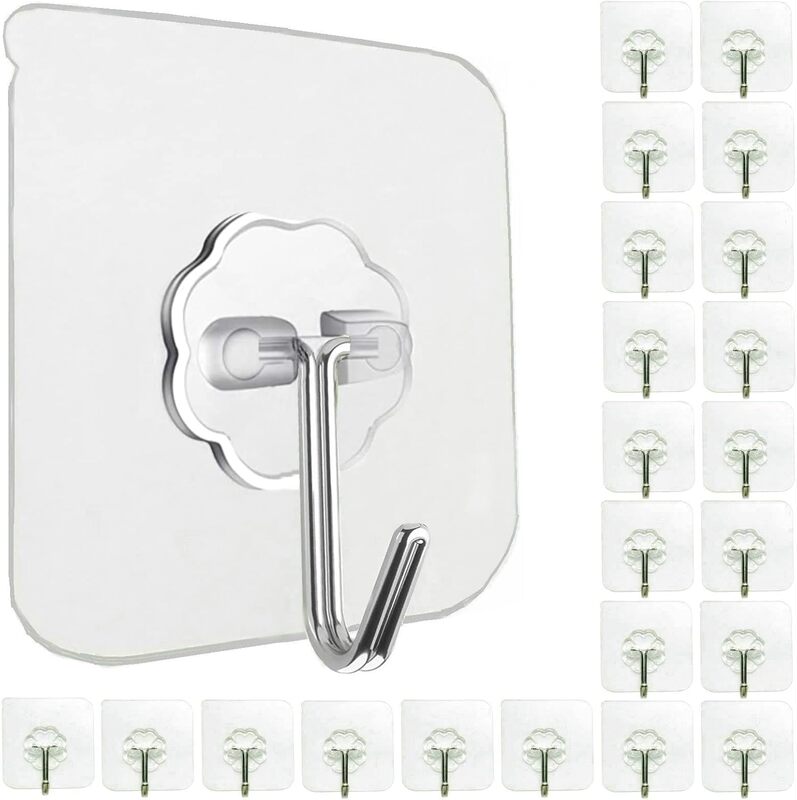 Strong Adhesive Wall Hooks, Transparent Hooks, No-Drill Hooks, Traceless Heavy-Duty Hooks for Bathroom and Kitchen