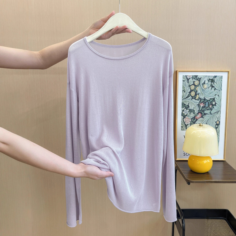 Guangzhou Thirteen Lines High-Quality Popular Item ~ Purple Long-Sleeve Sunscreen T-Shirt Cover-Up for Women 2025 Summer Fashion Sheer Air Conditioning Shirt