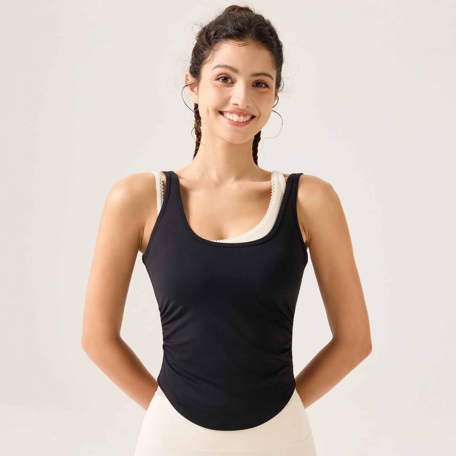 Chaleco deportivo sin mangas para primavera y verano con almohadillas en el pecho, adecuado para usar en capas o solo, con fruncido lateral en la cintura, conjunto adelgazante para mujer.