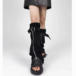 New Spice Girls Horn Denim Zipper Adjuster Y2K Design Slim Black Punk Functional Wind Slim Socks Stacks
