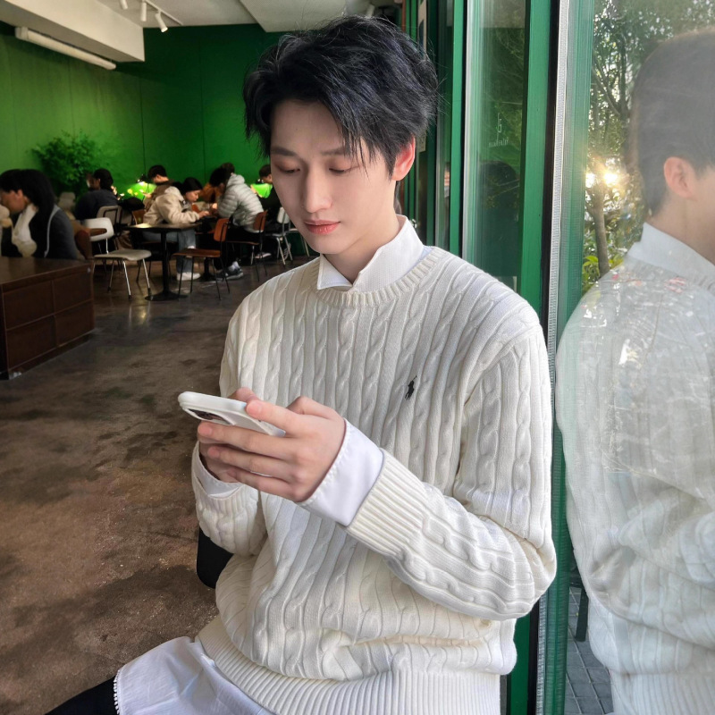跨境RL拉夫小马标针织衫男情侣保暖圆领毛衣秋冬刺绣麻花纯色毛衣|undefined