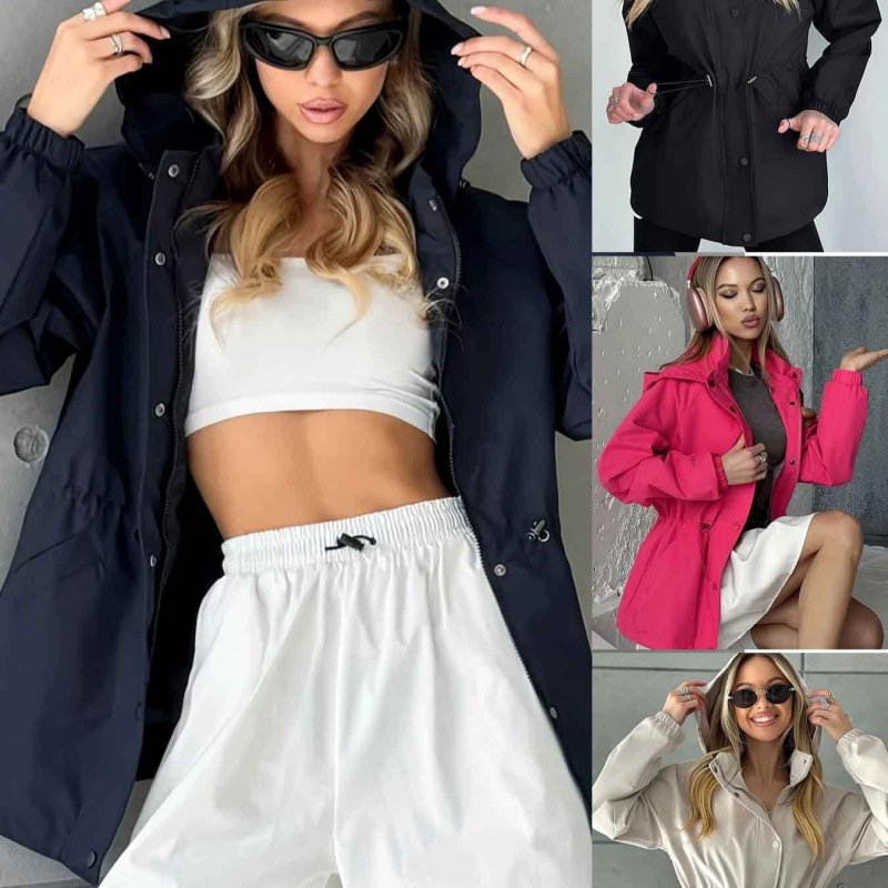 Cross-Border 2025 European and American Women's Clothing Autum New Amazon Waterproof Jacket Slim Windbreaker Windproof Jacket