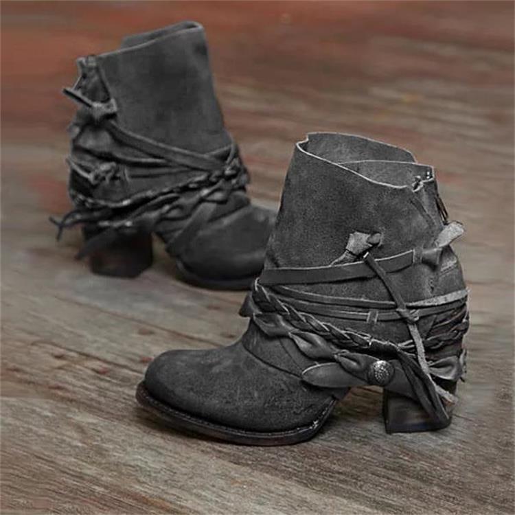 Women's High Heeled Cowboy Boots With Back Zip And Round Toe_voghion.com