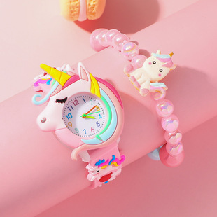 7Pcs/Set New Fantasy Unicorn Element Children's Watch Necklace Bracelet Ring Set No Box