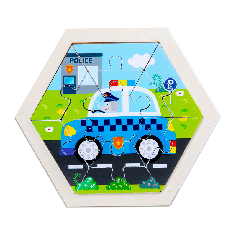 Rompecabezas de animales de dibujos animados tridimensional creativo para niños hexagonales rompecabezas de Educación Temprana de Madera Juguetes cognitivos de tráfico de frutas y verduras