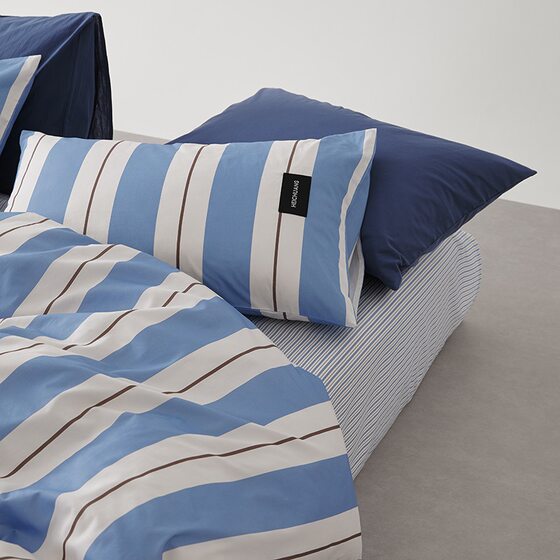 Simple Style Striped Cotton Bed Three Four-Piece Set Blue Student Dormitory Pure Cotton Bed Sheet Quilt Cover Bed Cover