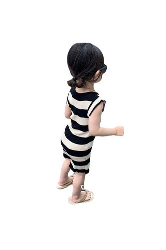 Girls summer small fragrant style striped skirt  new children's sleeveless waistcoat mid-length skirt hip skirt dress