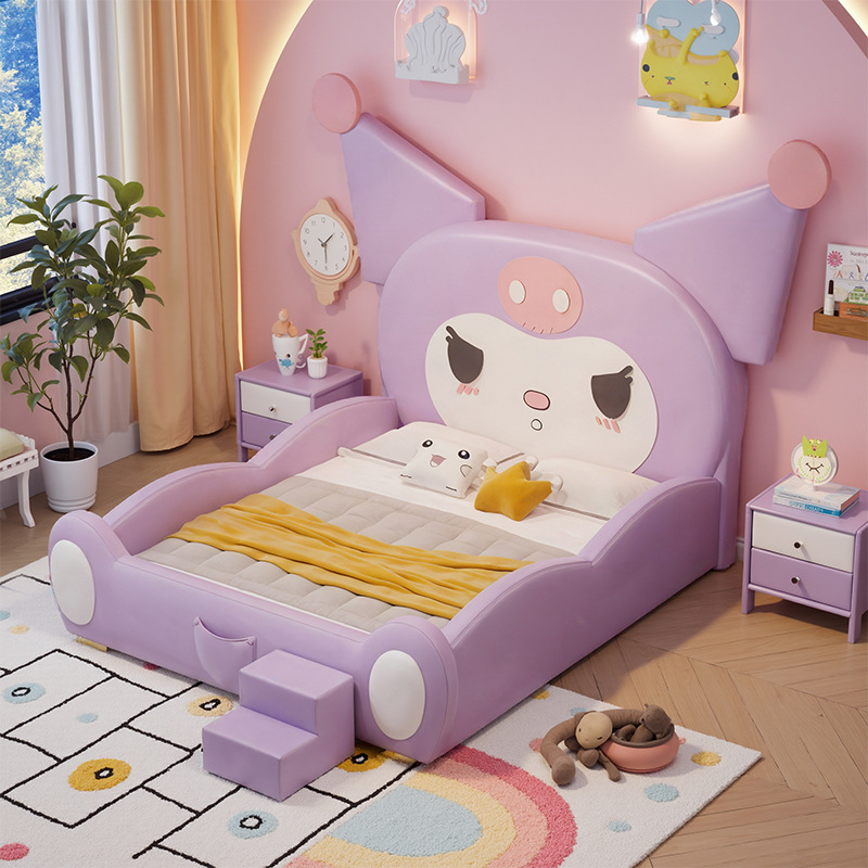 Cama infantil moderna minimalista para niñas cama princesa red 1m5 adultos dibujos animados púrpura Kulomi con valla deslizante
