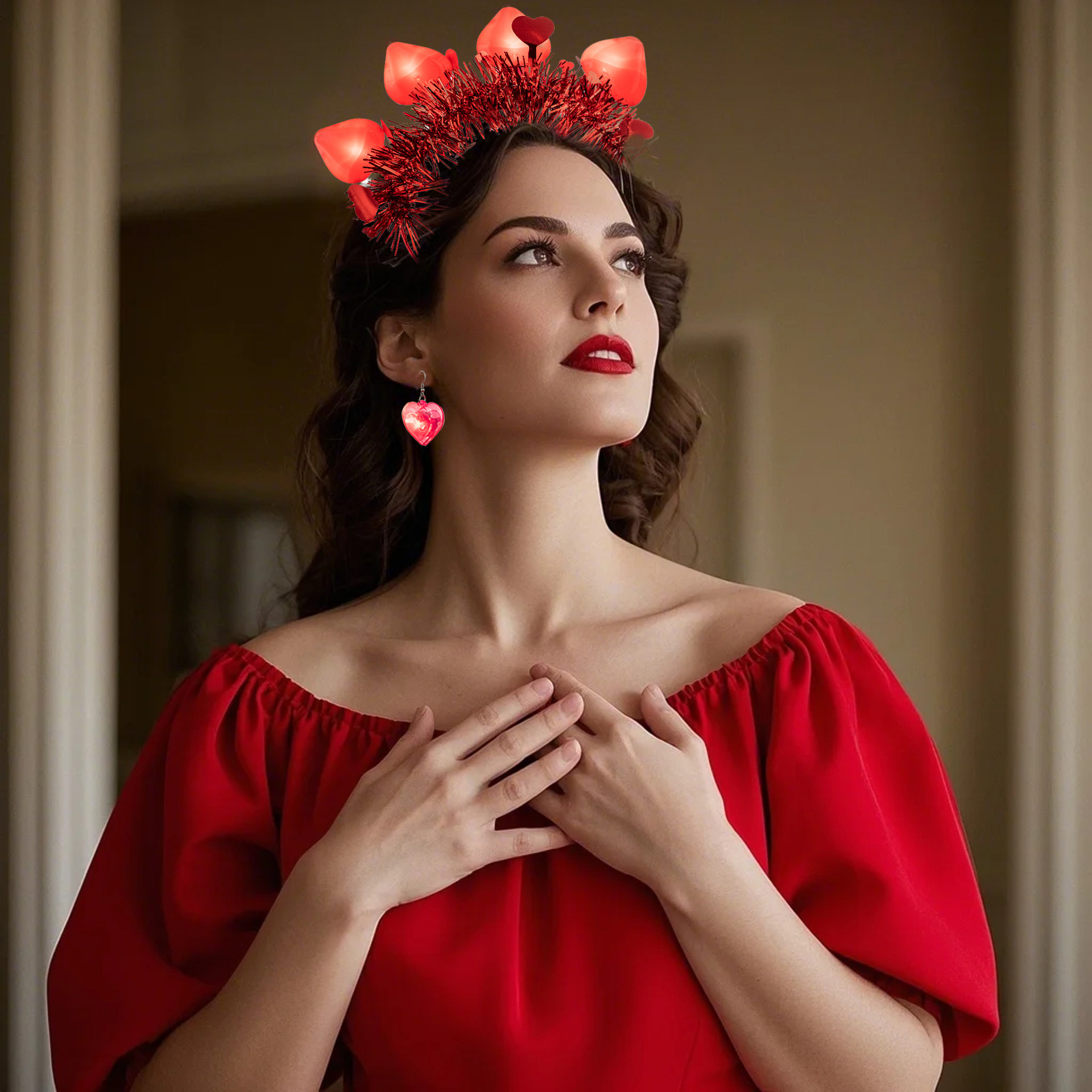 Coolette melocotón corazón pendientes transfronterizos Venta caliente europea y americana Día de San Valentín serie LED luz amor pendientes luminosos