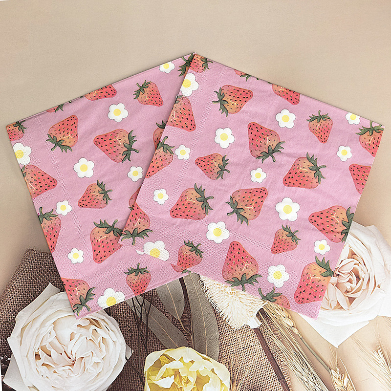 Senji Paper Products: Strawberry-themed printed paper napkins, disposable square napkins, perfect for birthday parties and fruit-themed events Senji Paper Products: Strawberry-themed printed paper napkins, disposable square napkins, perfect for birthday parties and fruit-themed events