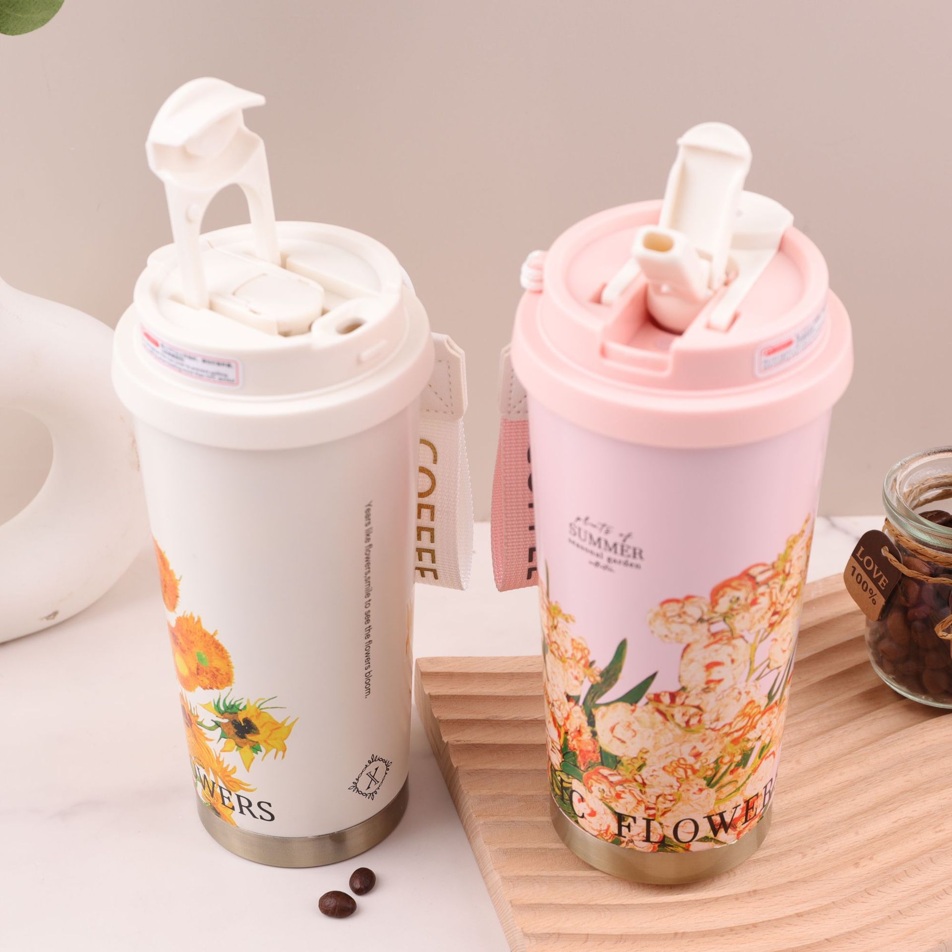 Taza de agua de alto valor 316 de acero inoxidable doble taza de paja de bebida taza de agua simple regalo taza de calor orquídea campana