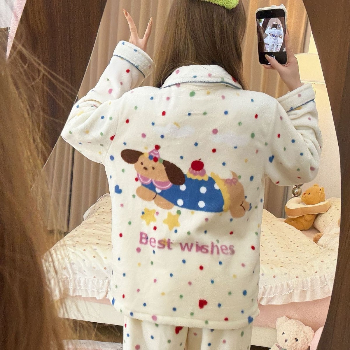Franela al por mayor transfronteriza pijamas de invierno de coral acelerado calentamiento de dibujos animados dulces cardigans conjunto de ropa para el hogar