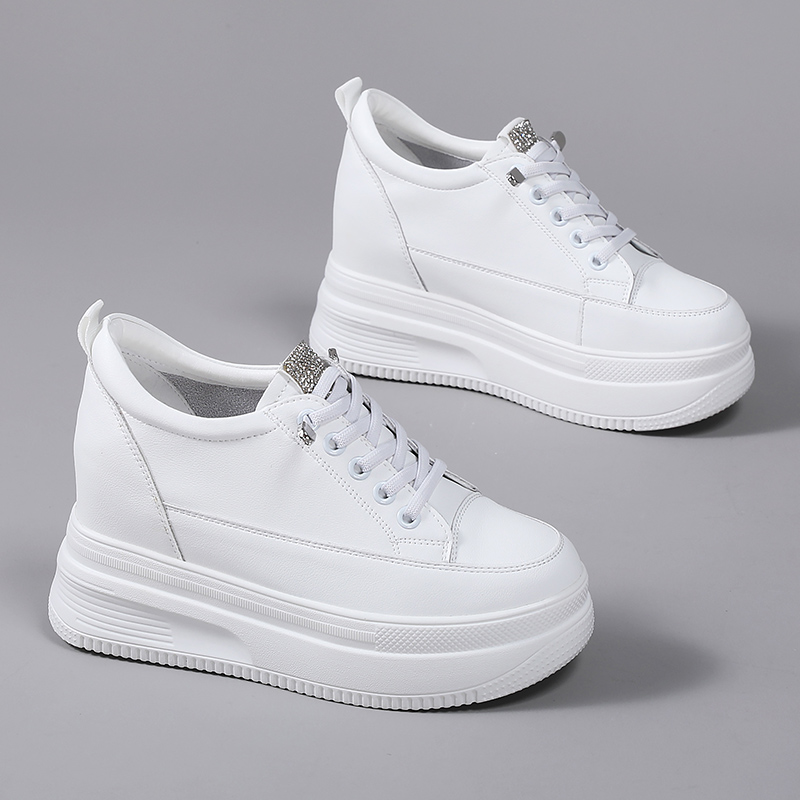 Zapatos de mujer invisibles, zapatos de muffin de cuero super caliente, 10 cm de altura, zapatos blancos con suela gruesa.