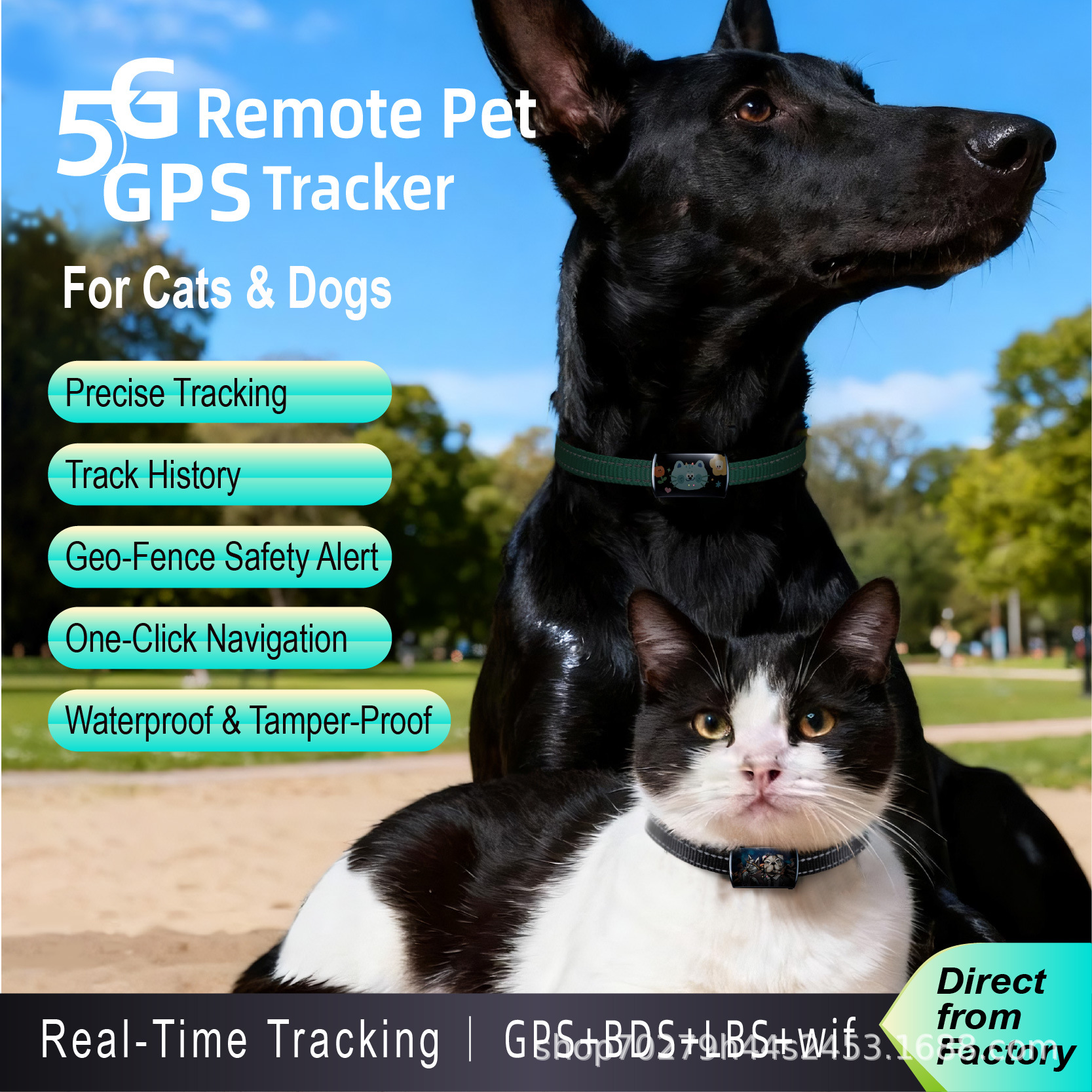 Cross-border pet GPS tracker with real-time tracking and free Google Maps platform